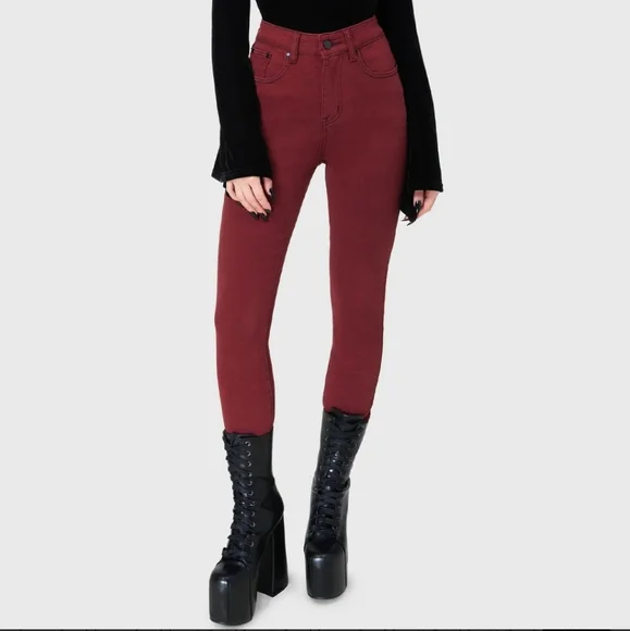Killstar High Rise Burgundy Jeans - Picture 2 of 4